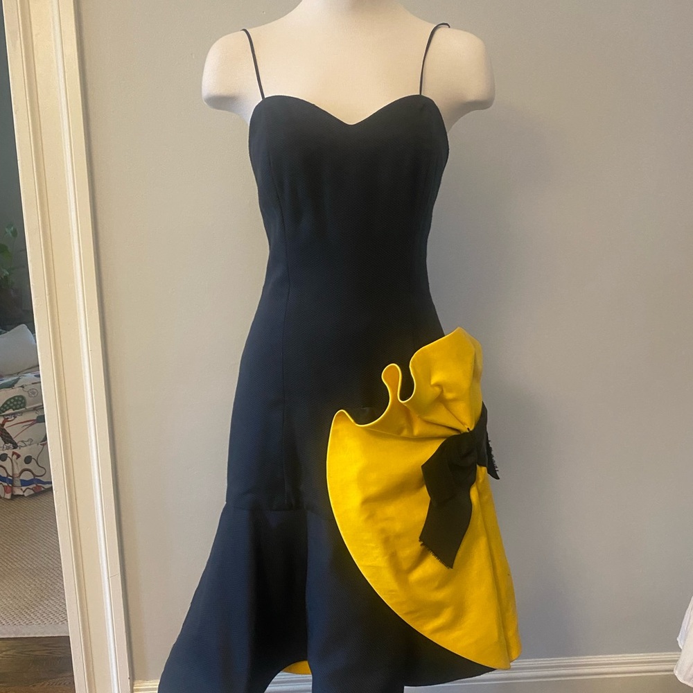 Custom Alexander McQueen Style Strapless Midi Dress  in Black Poplin in Size 4